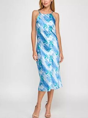 PEAR CULTURE Watercolor Midi Slip-Dress